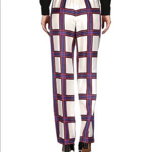 Tory Burch Silk Tartan Plaid Palazzo Trousers size 6. Hook-and-bar zip.